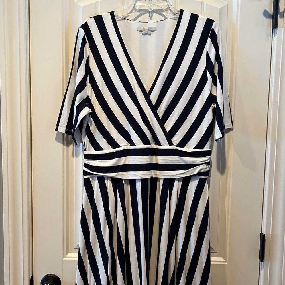 Boden navy white striped short sleeve maxi dress 14L nautical preppy coastal - Picture 12 of 14